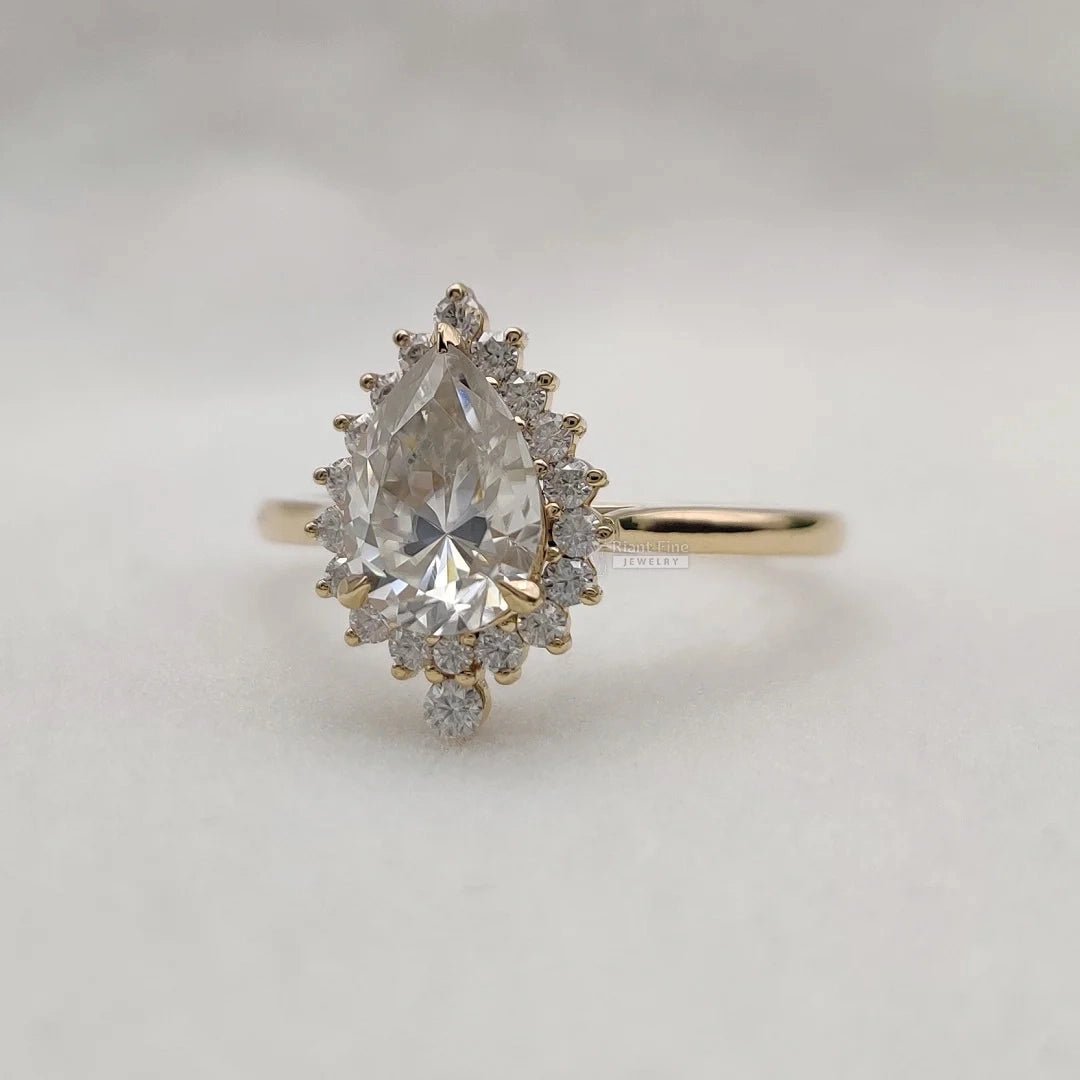 2 Ct Pear Shaped Lab Grown Diamond Halo Engagement Ring - Riant Fine Jewelry LLC