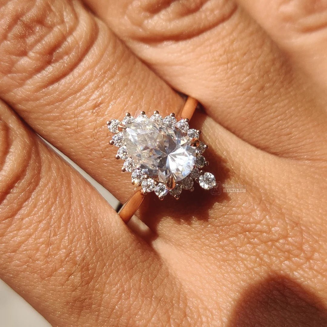 2 Ct Pear Shaped Lab Grown Diamond Halo Engagement Ring - Riant Fine Jewelry LLC