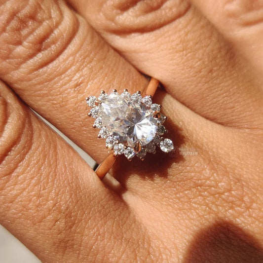 2 Ct Pear Shaped Lab Grown Diamond Halo Engagement Ring - Riant Fine Jewelry LLC