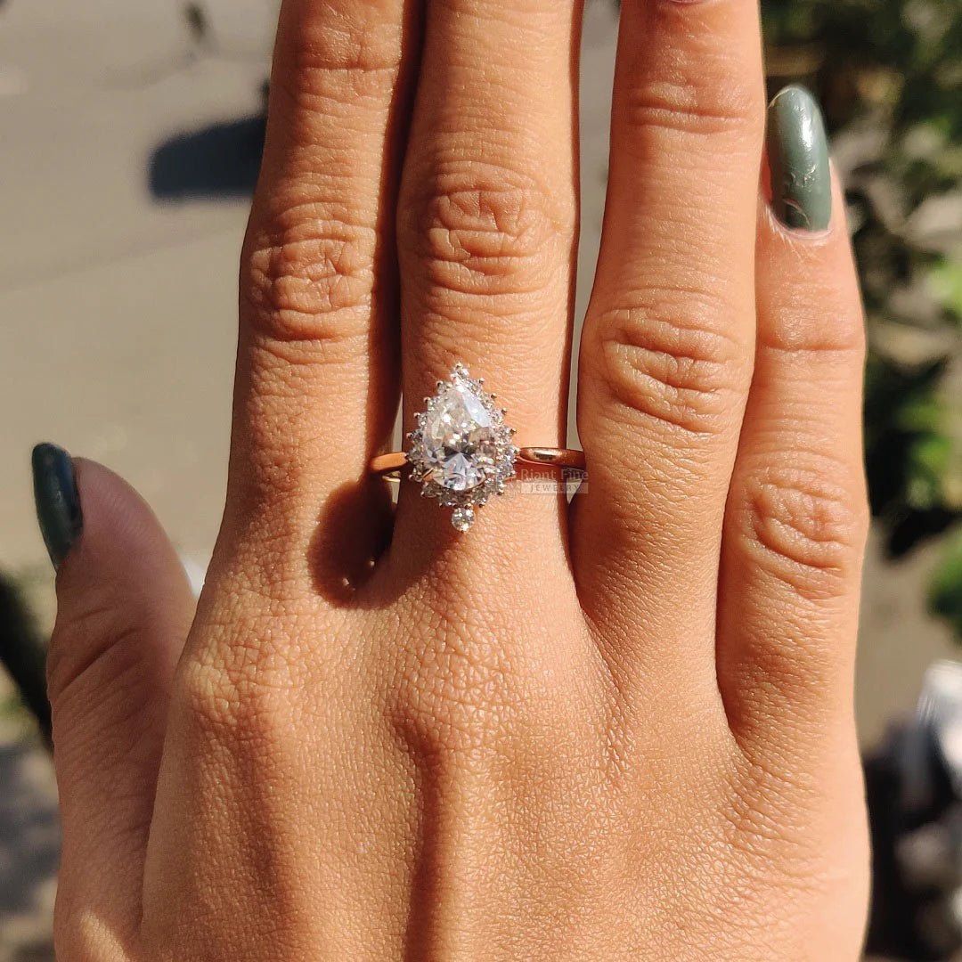 2 Ct Pear Shaped Lab Grown Diamond Halo Engagement Ring - Riant Fine Jewelry LLC