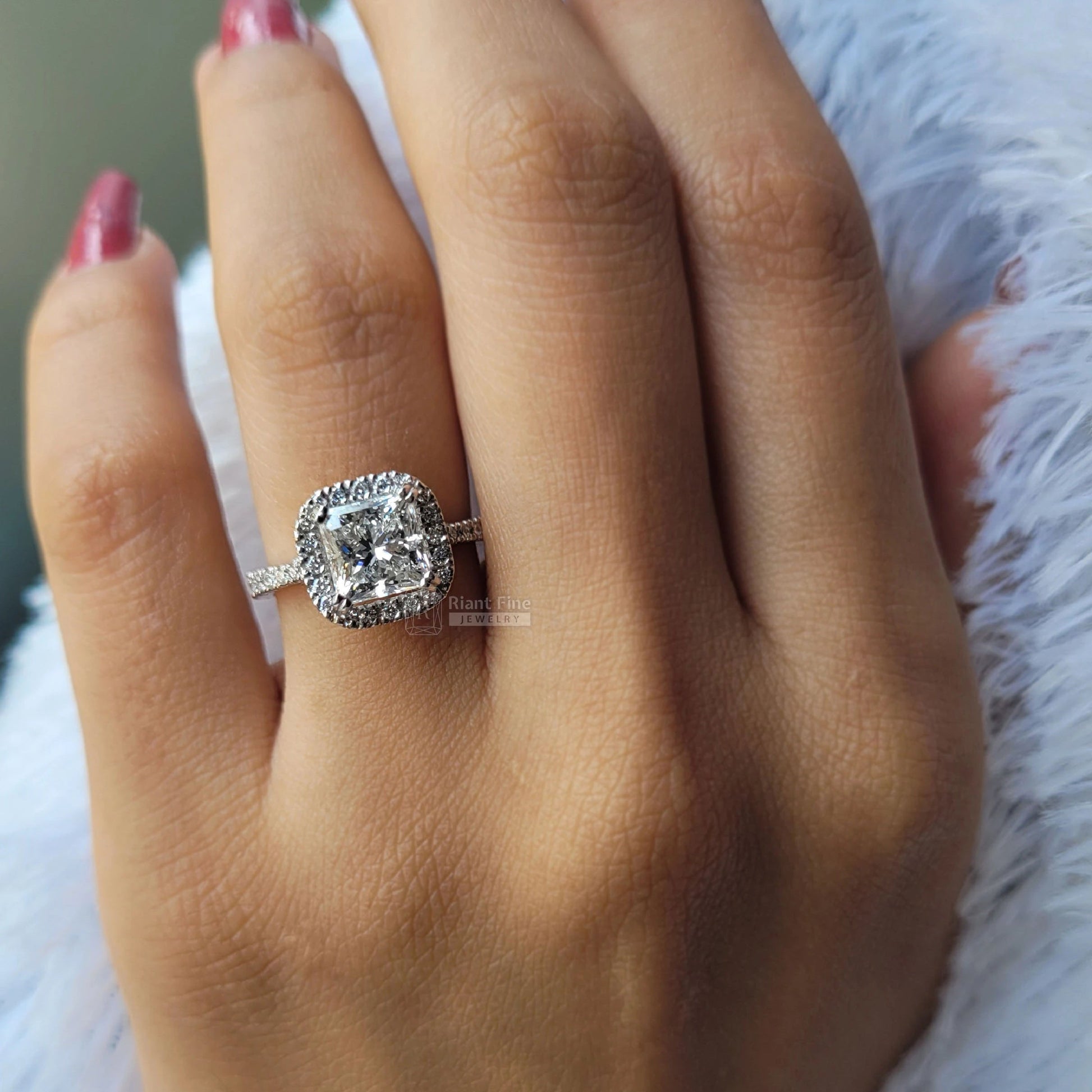 2 Ct Princess Lab Diamond Halo Engagement Ring - Riant Fine Jewelry LLC