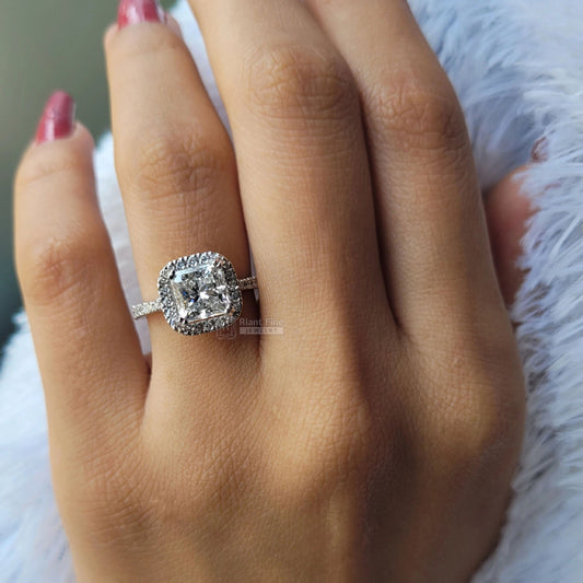 2 Ct Princess Lab Diamond Halo Engagement Ring - Riant Fine Jewelry LLC