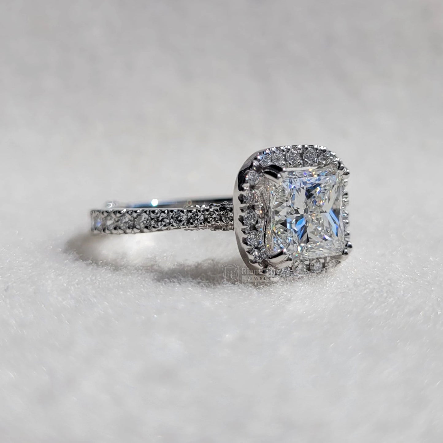 2 Ct Princess Lab Diamond Halo Engagement Ring - Riant Fine Jewelry LLC