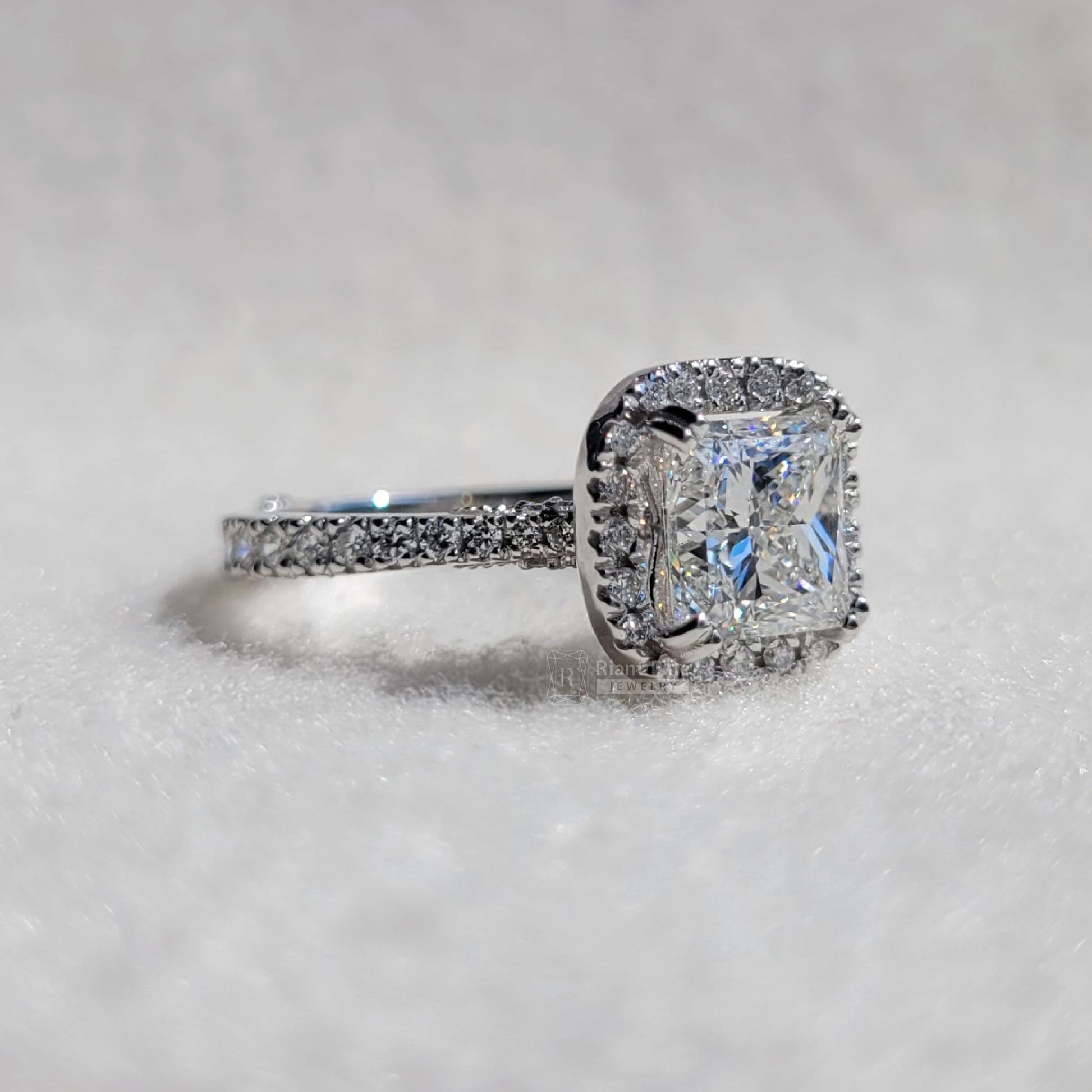 2 Ct Princess Lab Diamond Halo Engagement Ring - Riant Fine Jewelry LLC