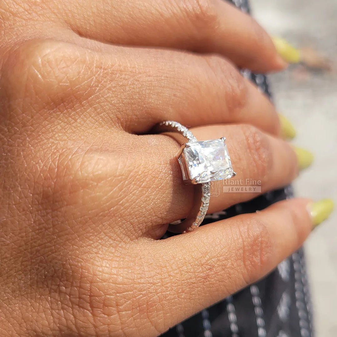 2 Ct Radiant Cut Diamond Gold Pave Engagement Ring - Riant Fine Jewelry