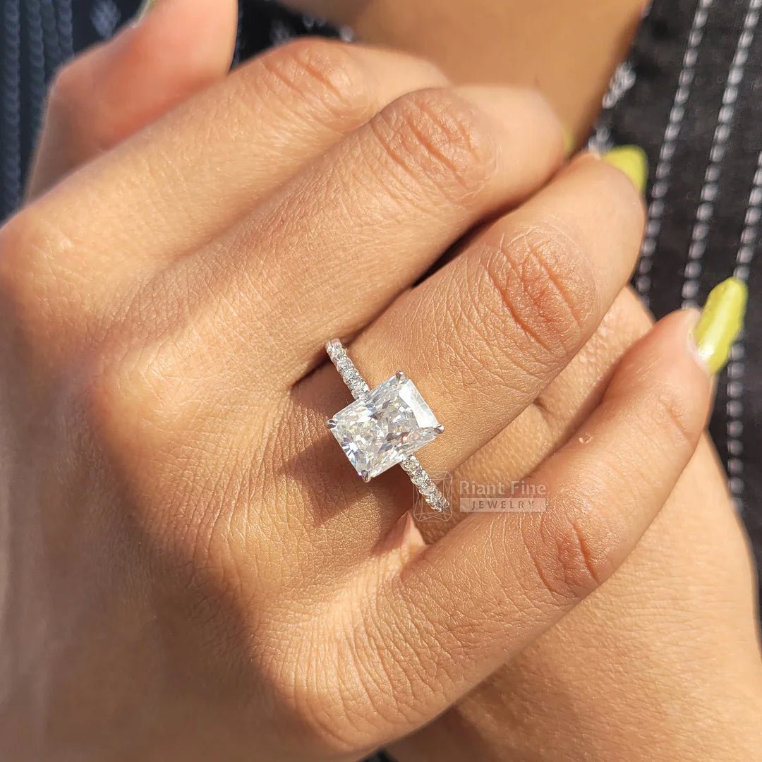 2 Ct Radiant Cut Diamond Gold Pave Engagement Ring - Riant Fine Jewelry