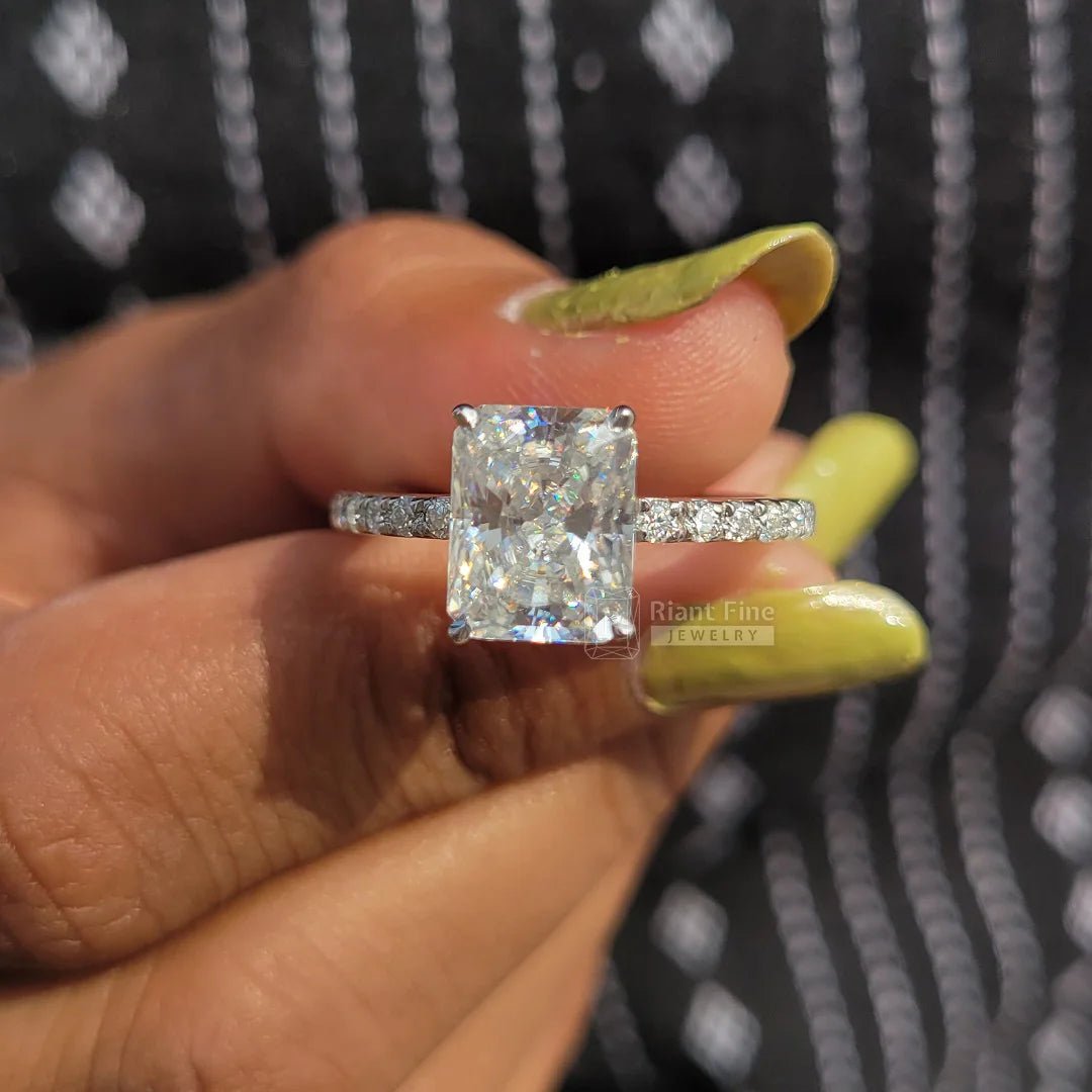2 Ct Radiant Cut Diamond Gold Pave Engagement Ring - Riant Fine Jewelry