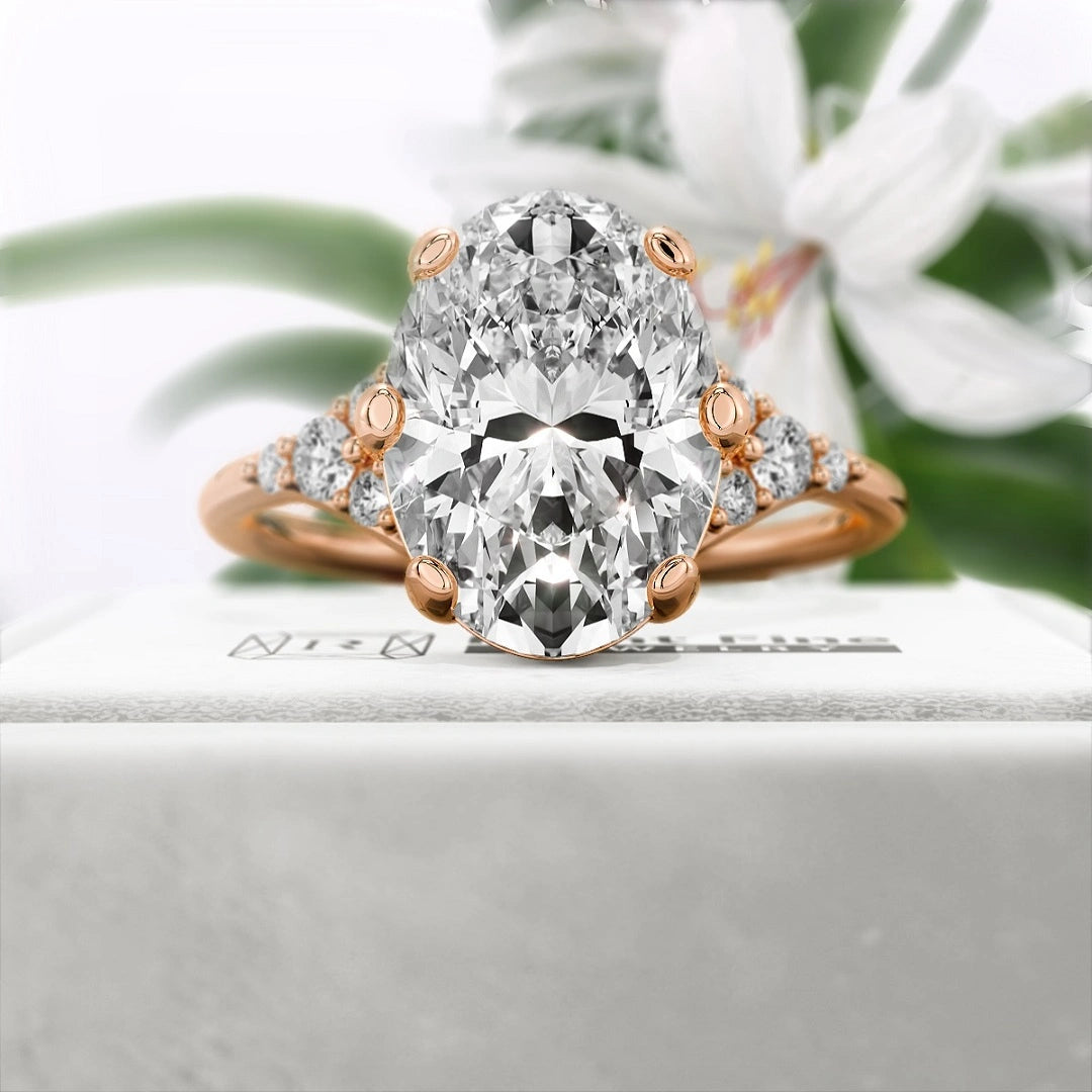 2.5-Ct-Oval-Shaped-Diamond-Unique-Engagement-Rings-Rose-Gold-Front-View