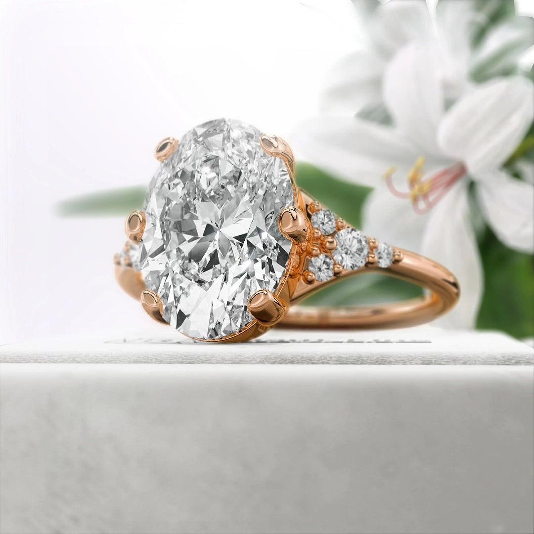 2.5-Ct-Oval-Shaped-Diamond-Unique-Engagement-Rings-Rose-Gold-Side-View