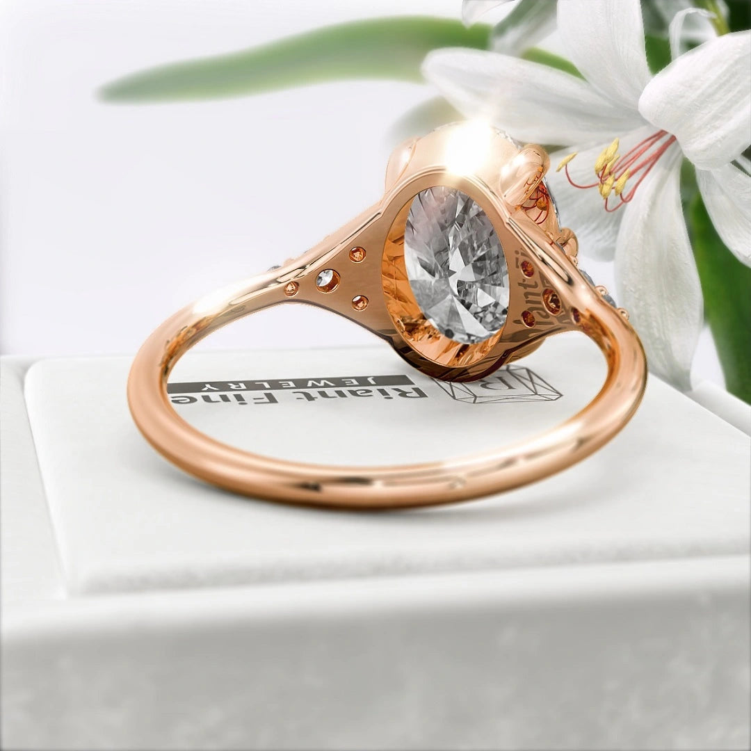 
2.5-Ct-Oval-Shaped-Diamond-Unique-Engagement-Rings-Rose-Gold-Back-View
