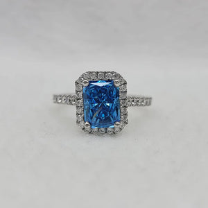 2.5 Ct Emerald Cut Blue Sapphire Engagement Ring in 14K White Gold