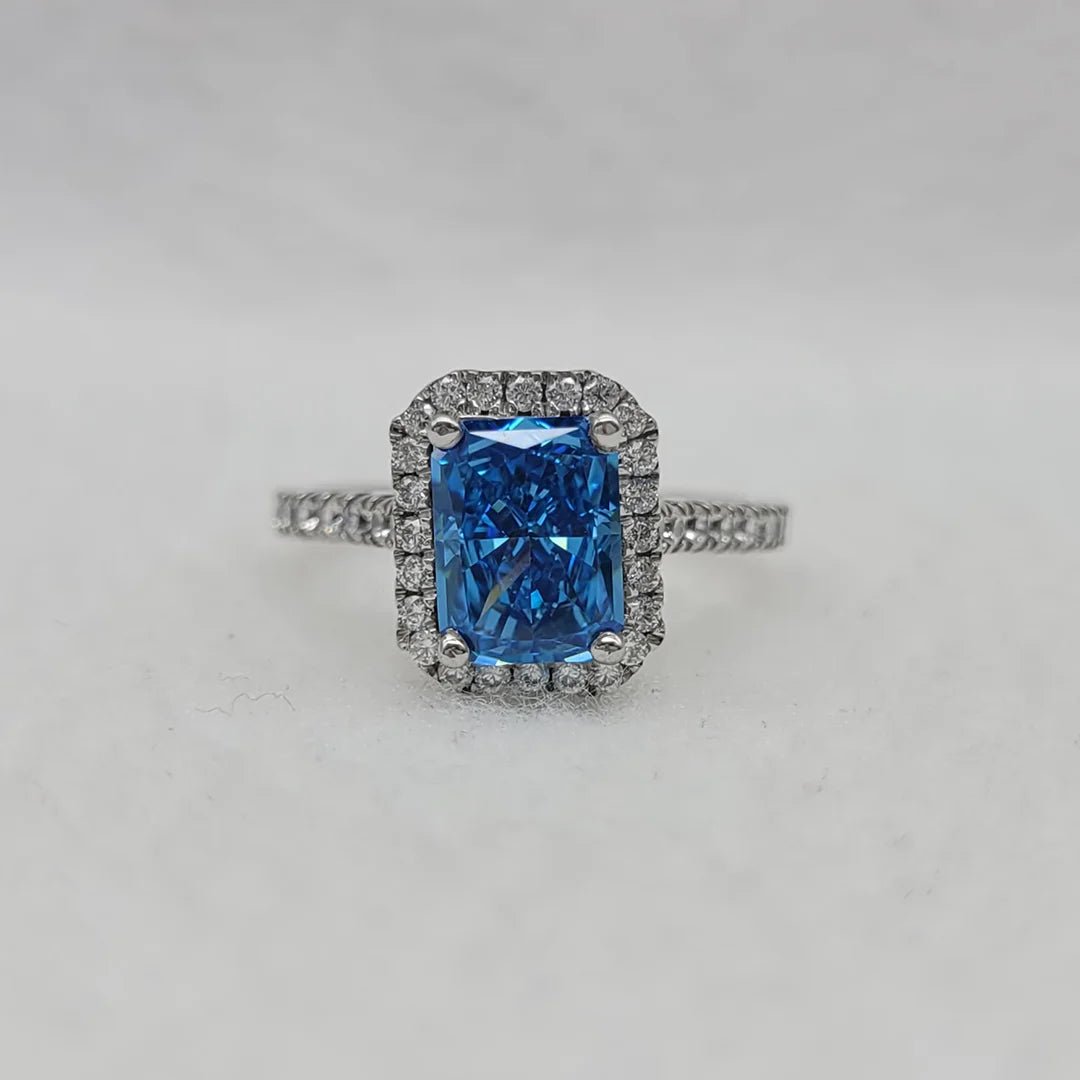 2.5 Ct Emerald Cut Blue Sapphire Engagement Ring in 14K White Gold - Riant Fine Jewelry LLC