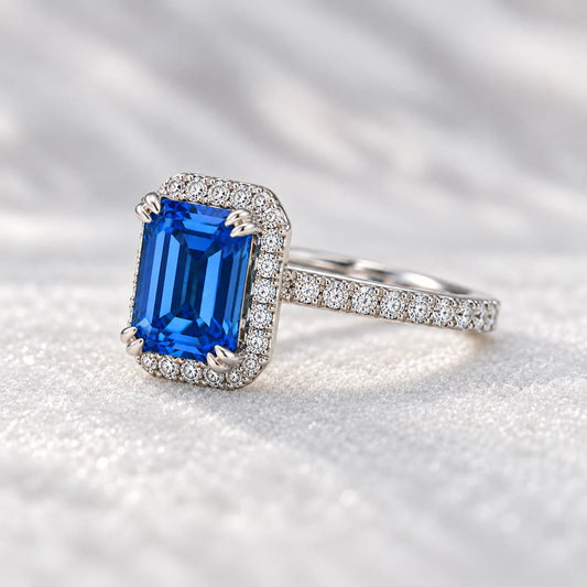 2.5 Ct Emerald Cut Blue Sapphire Engagement Ring in 14K White Gold - Riant Fine Jewelry LLC