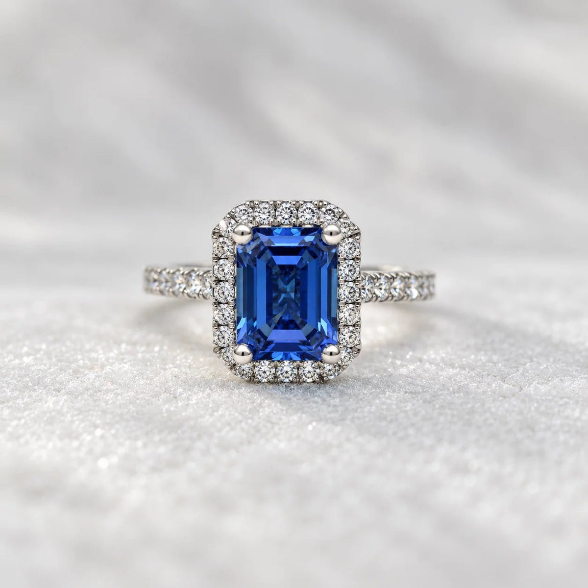 2.5 Ct Emerald Cut Blue Sapphire Engagement Ring in 14K White Gold - Riant Fine Jewelry LLC