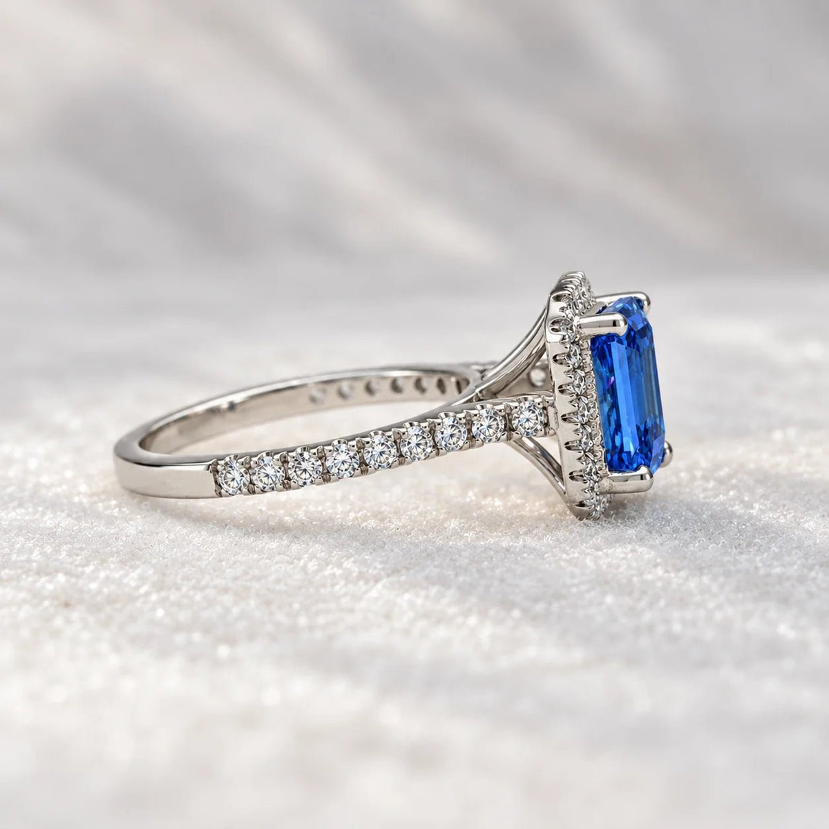 2.5 Ct Emerald Cut Blue Sapphire Engagement Ring in 14K White Gold - Riant Fine Jewelry LLC