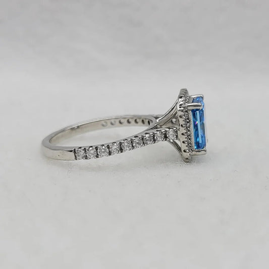 2.5 Ct Emerald Cut Blue Sapphire Engagement Ring in 14K White Gold - Riant Fine Jewelry LLC