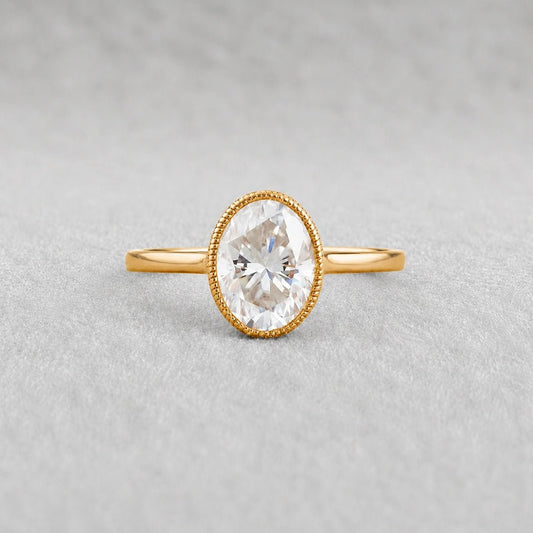 2.5 Ct Oval Lab Grown Diamond Bezel Engagement Ring in 14K Yellow Gold - Riant Fine Jewelry LLC