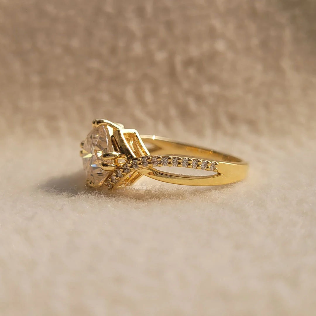 2 Carat Cushion Diamond on Yellow Gold Ring
