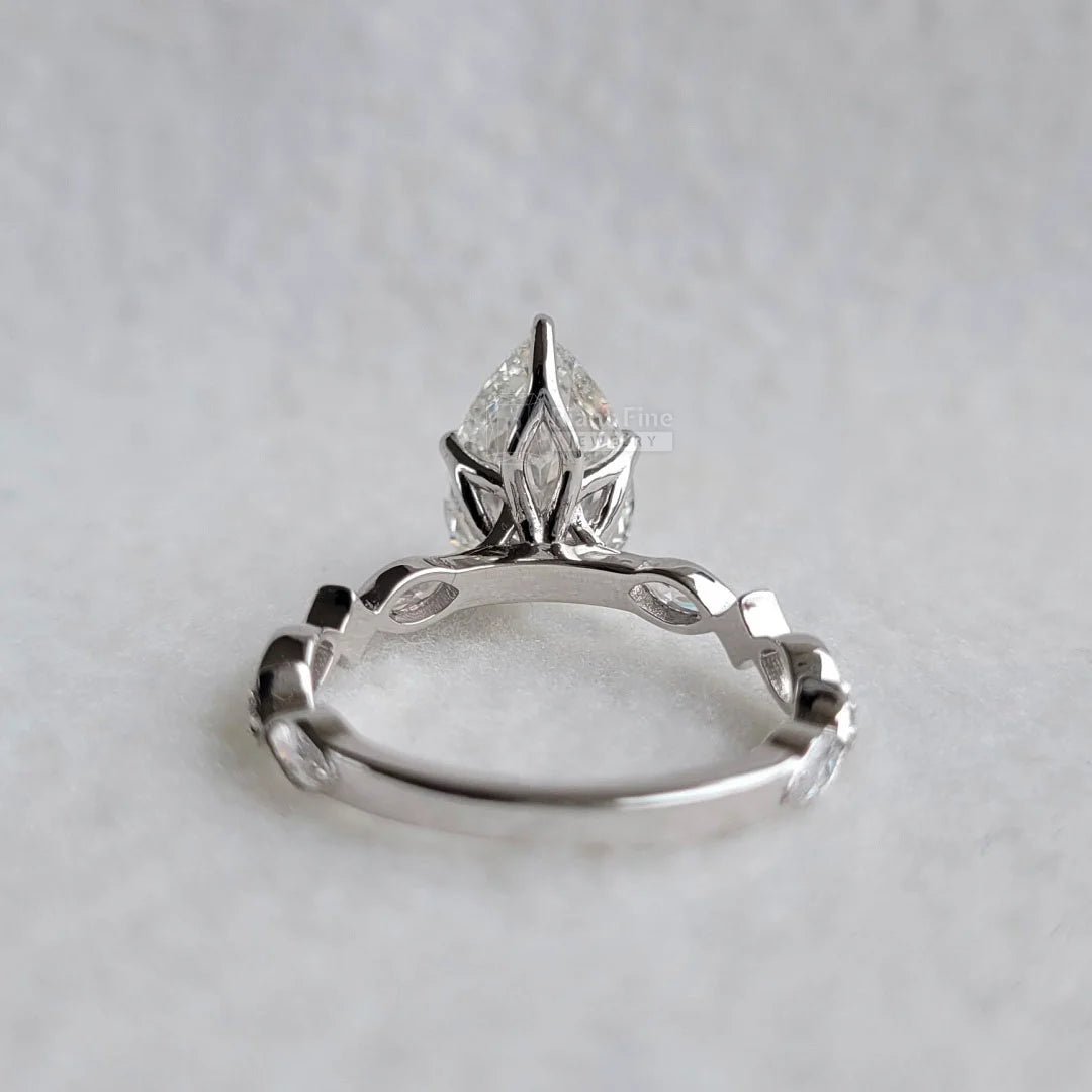 3 Carat Pear Cut Lab Diamond Unique Engagement Ring - Riant Fine Jewelry LLC