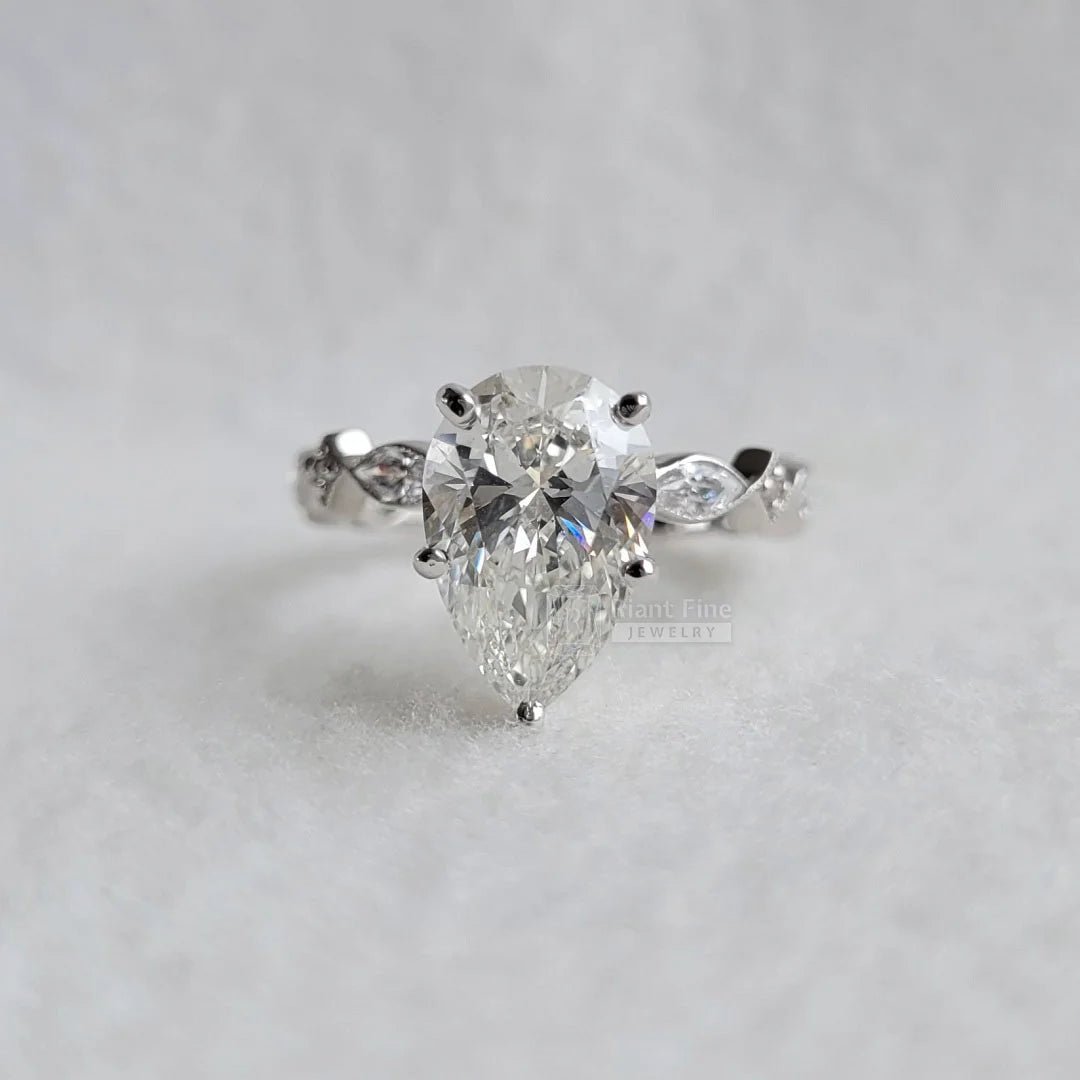 3 Carat Pear Cut Lab Diamond Unique Engagement Ring - Riant Fine Jewelry LLC