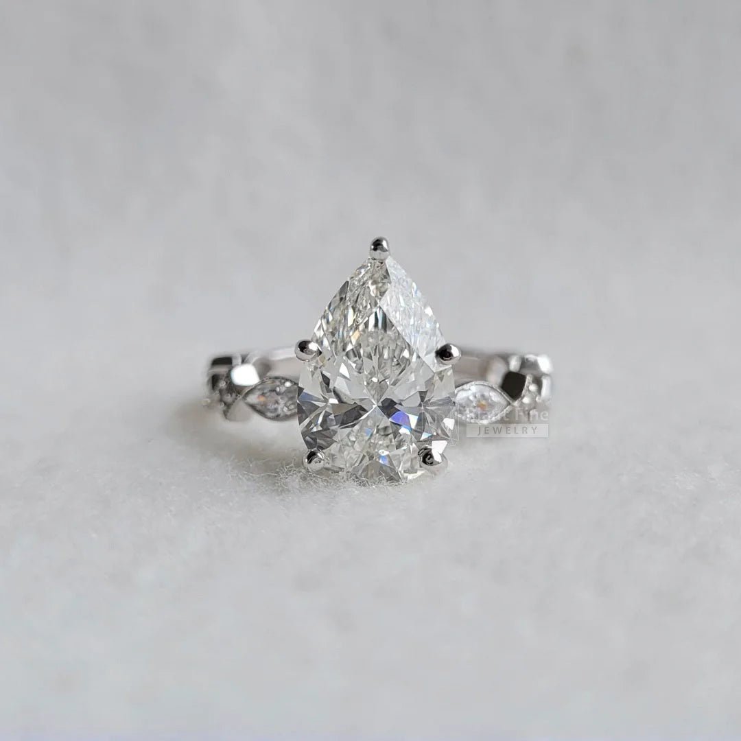 3 Carat Pear Cut Lab Diamond Unique Engagement Ring - Riant Fine Jewelry LLC