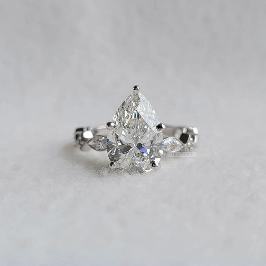 3 Carat Pear Cut Lab Diamond Unique Engagement Ring - Riant Fine Jewelry LLC