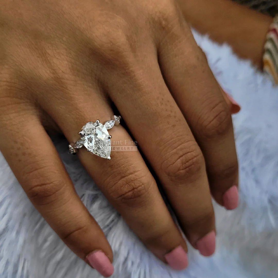 3 Carat Pear Cut Lab Diamond Unique Engagement Ring - Riant Fine Jewelry LLC