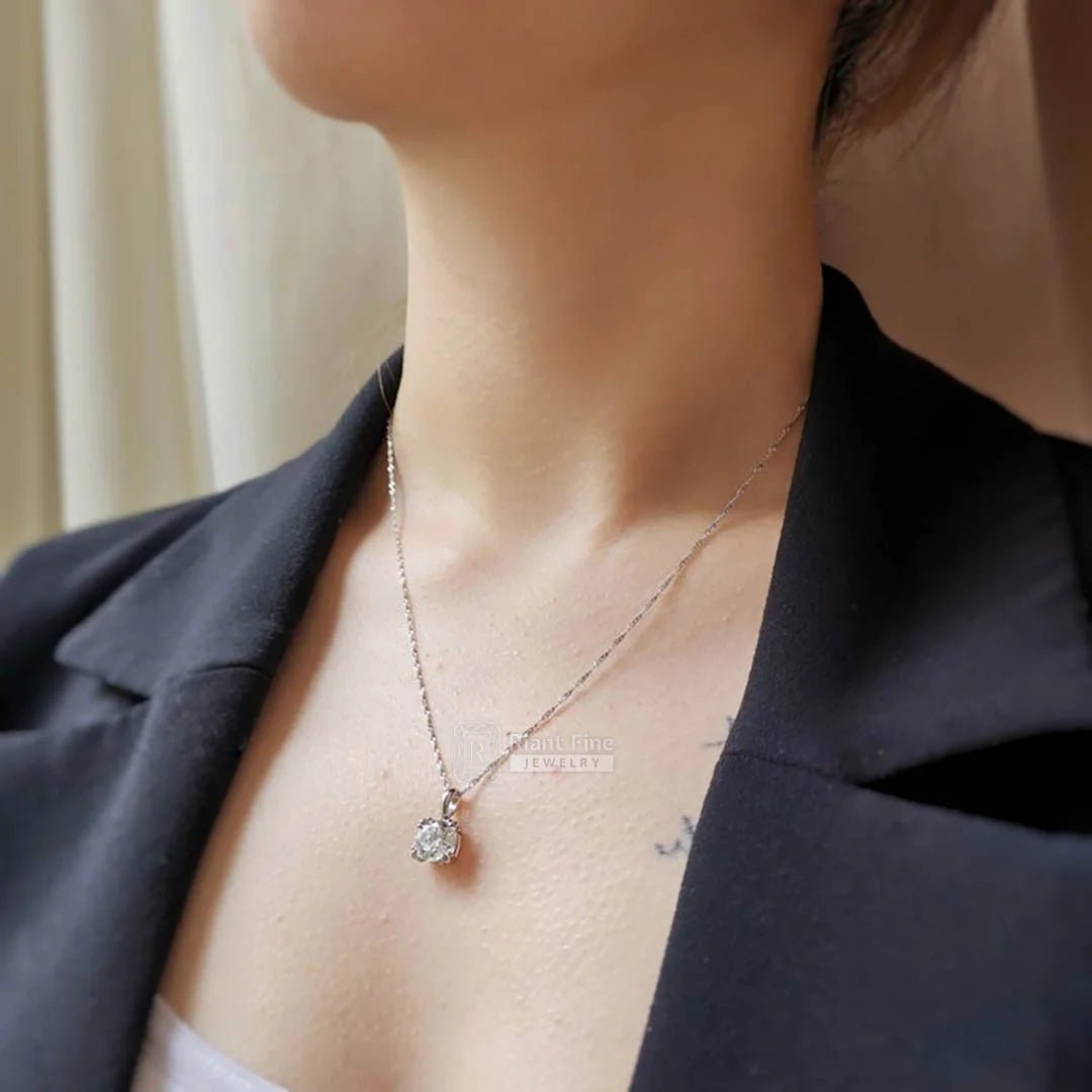 3 Ct Cushion Cut Moissanite Pendant In 18K Gold - Riant Fine Jewelry