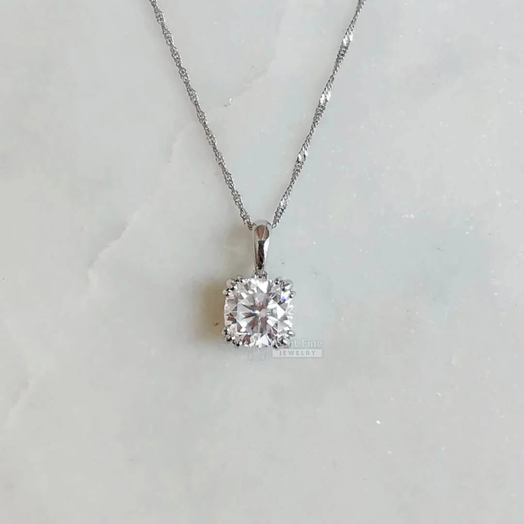 3 Ct Cushion Cut Moissanite Pendant In 18K Gold - Riant Fine Jewelry
