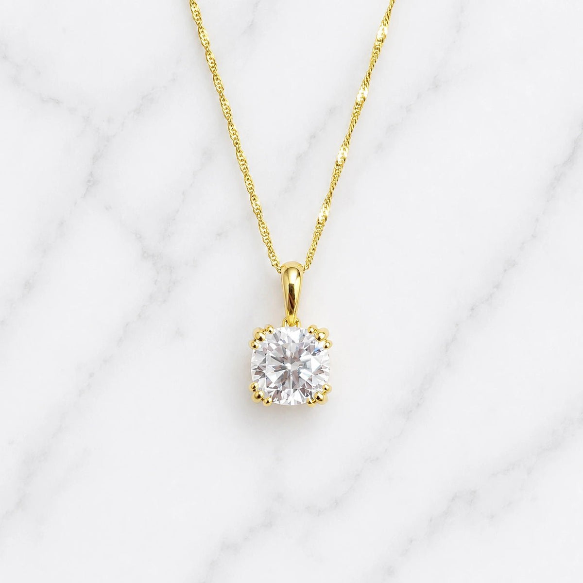 3 Ct Cushion Cut Moissanite Pendant In 18K Gold - Riant Fine Jewelry LLC
