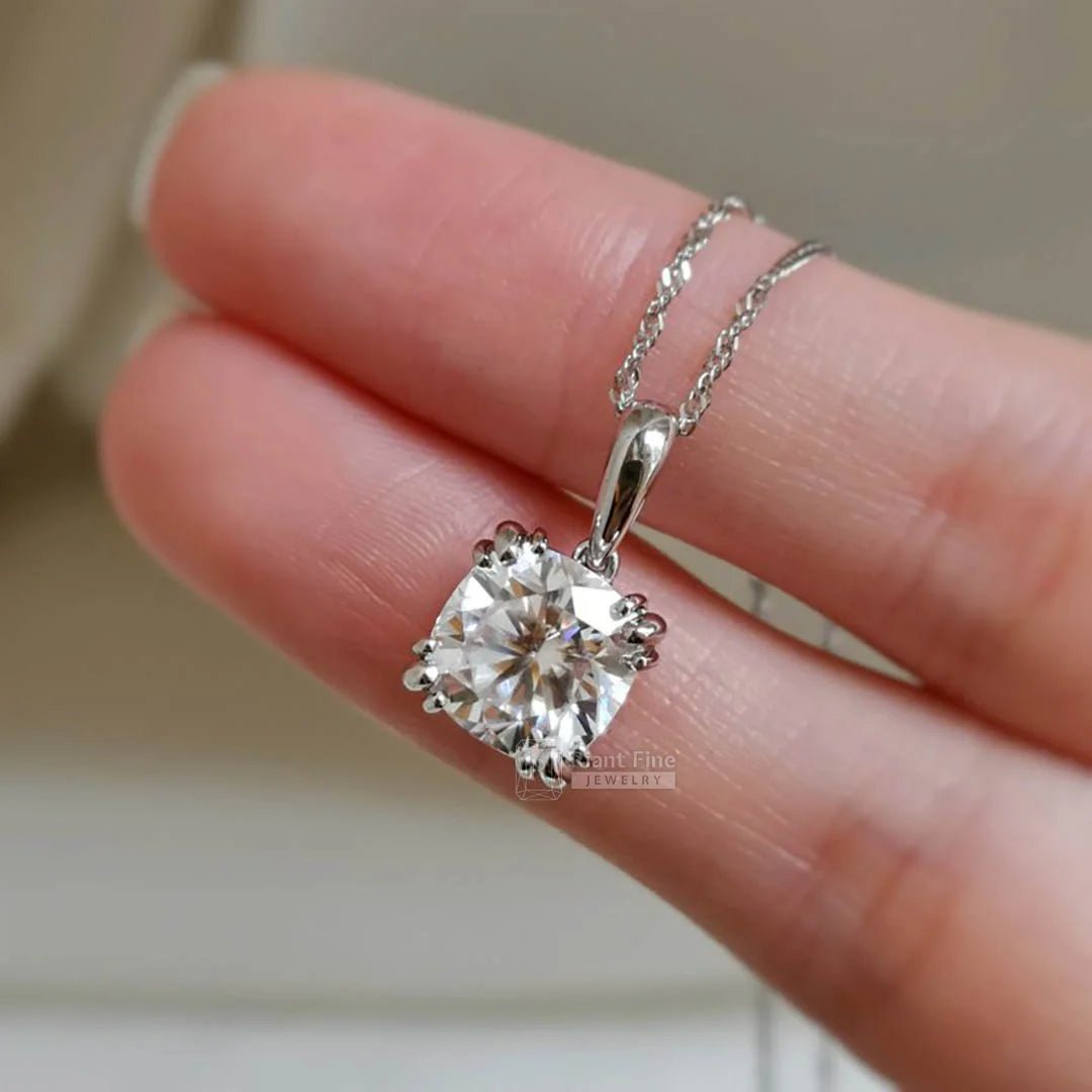 3 Ct Cushion Cut Moissanite Pendant In 18K Gold - Riant Fine Jewelry