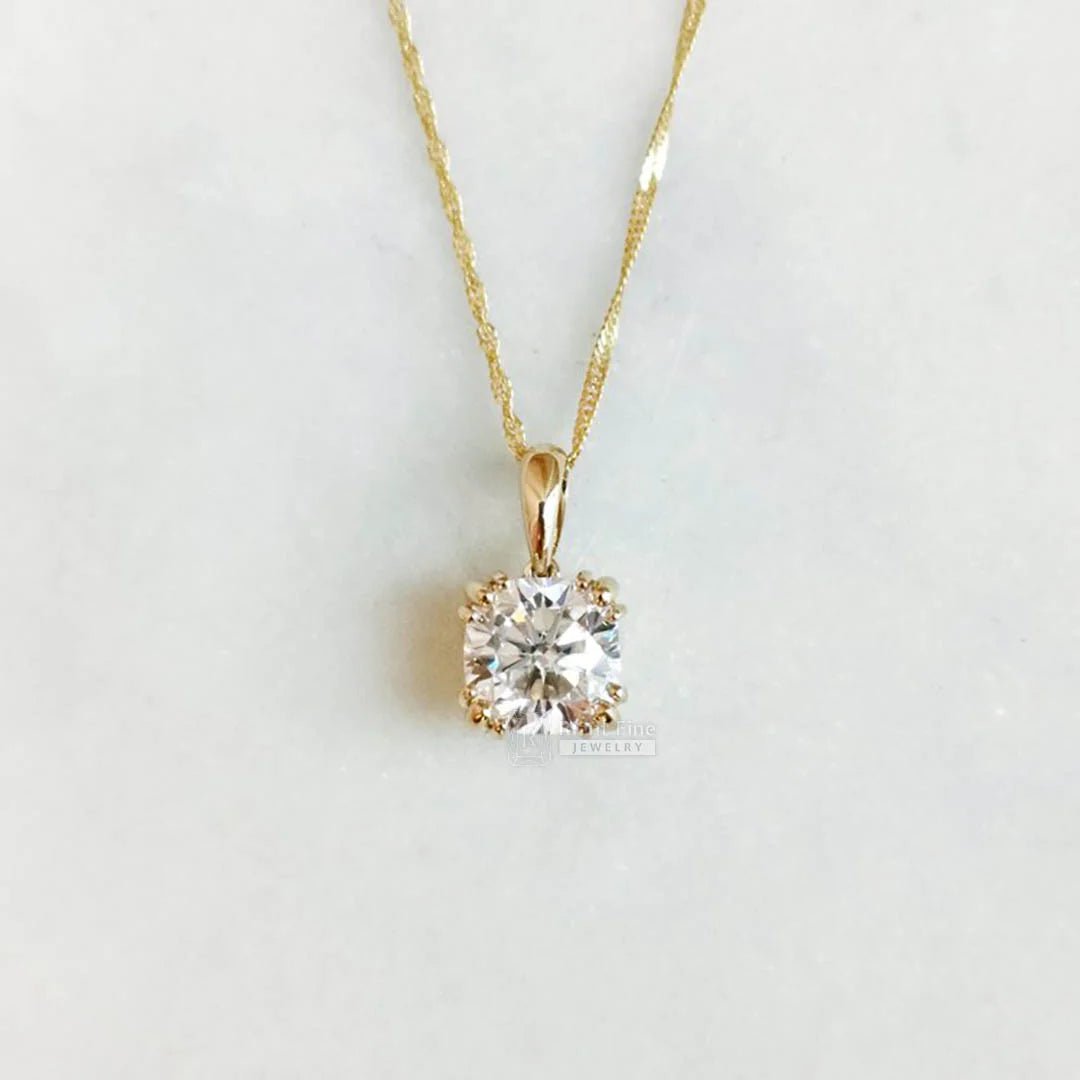 3 Ct Cushion Cut Moissanite Pendant In 18K Gold - Riant Fine Jewelry