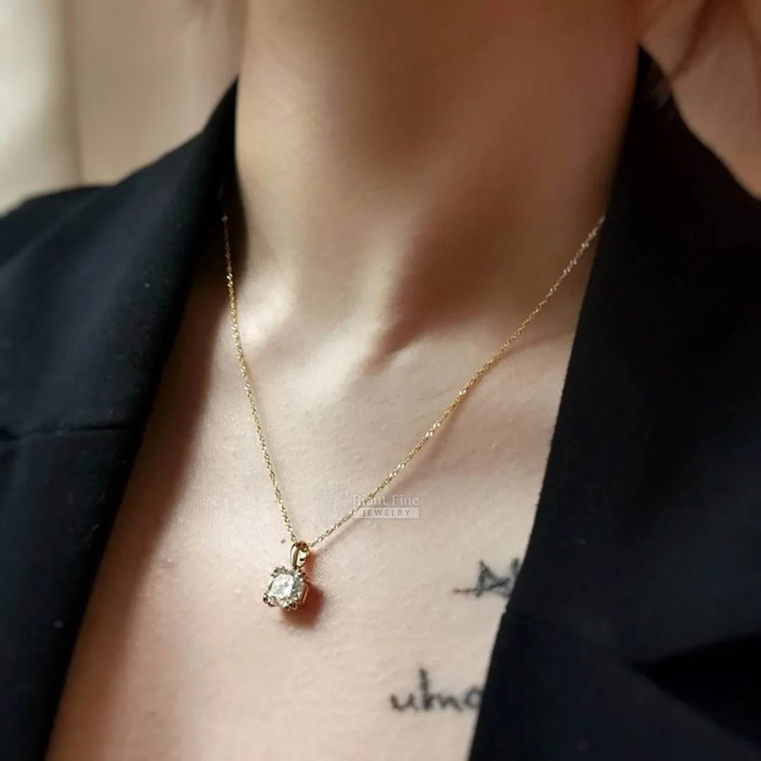 3 Ct Cushion Cut Moissanite Pendant In 18K Gold - Riant Fine Jewelry