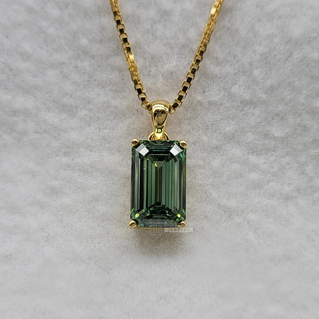 3 Ct Emerald Cut Lab Grown Diamond Pendant in 14K Gold - Riant Fine Jewelry