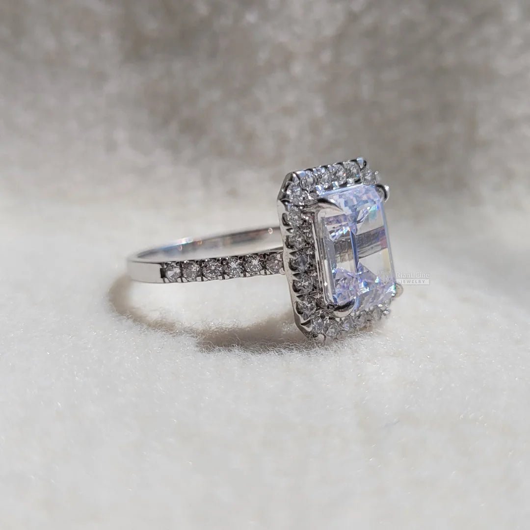 3 Ct Emerald Diamond White Gold Halo Engagement Ring - Riant Fine Jewelry LLC