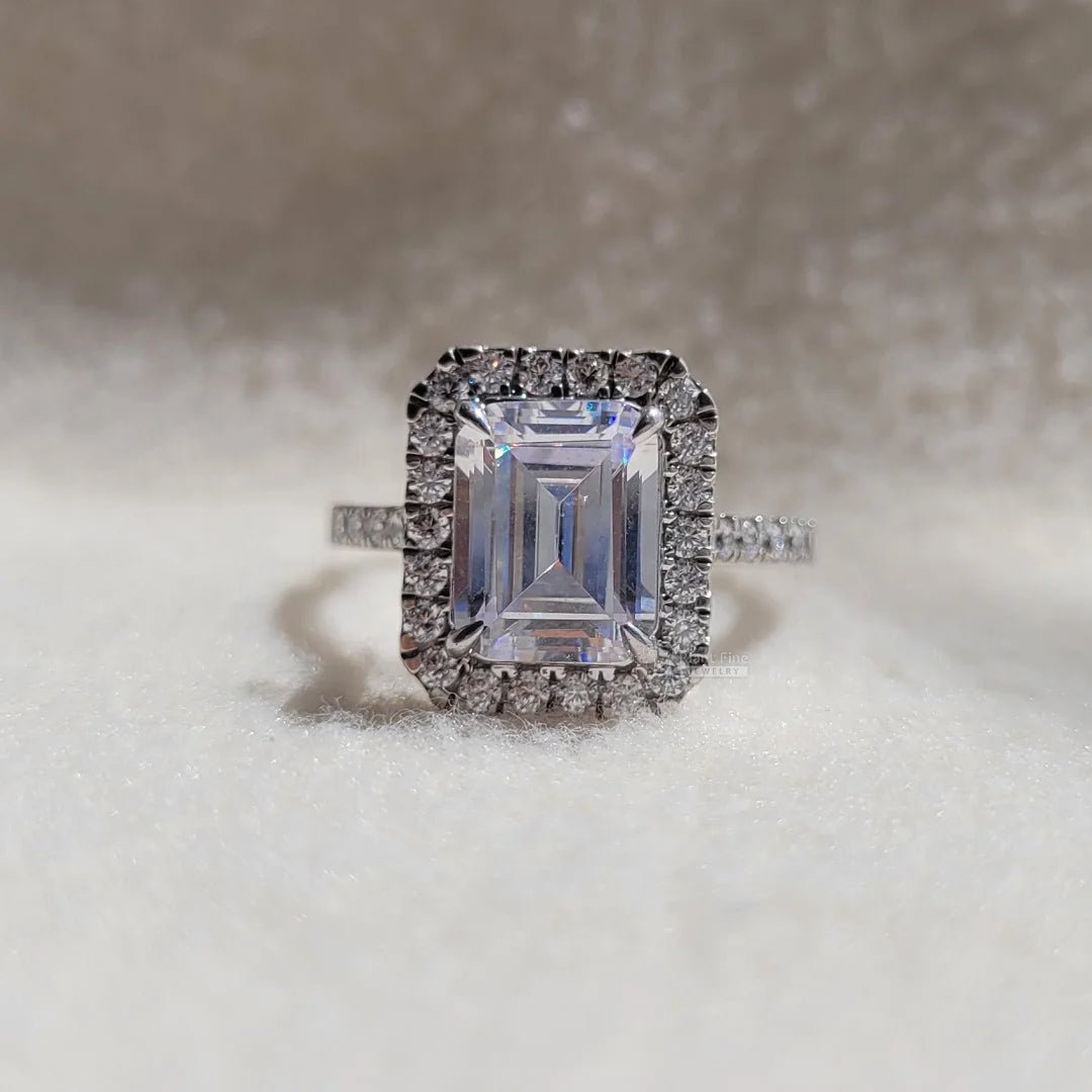 3 Ct Emerald Diamond White Gold Halo Engagement Ring - Riant Fine Jewelry LLC