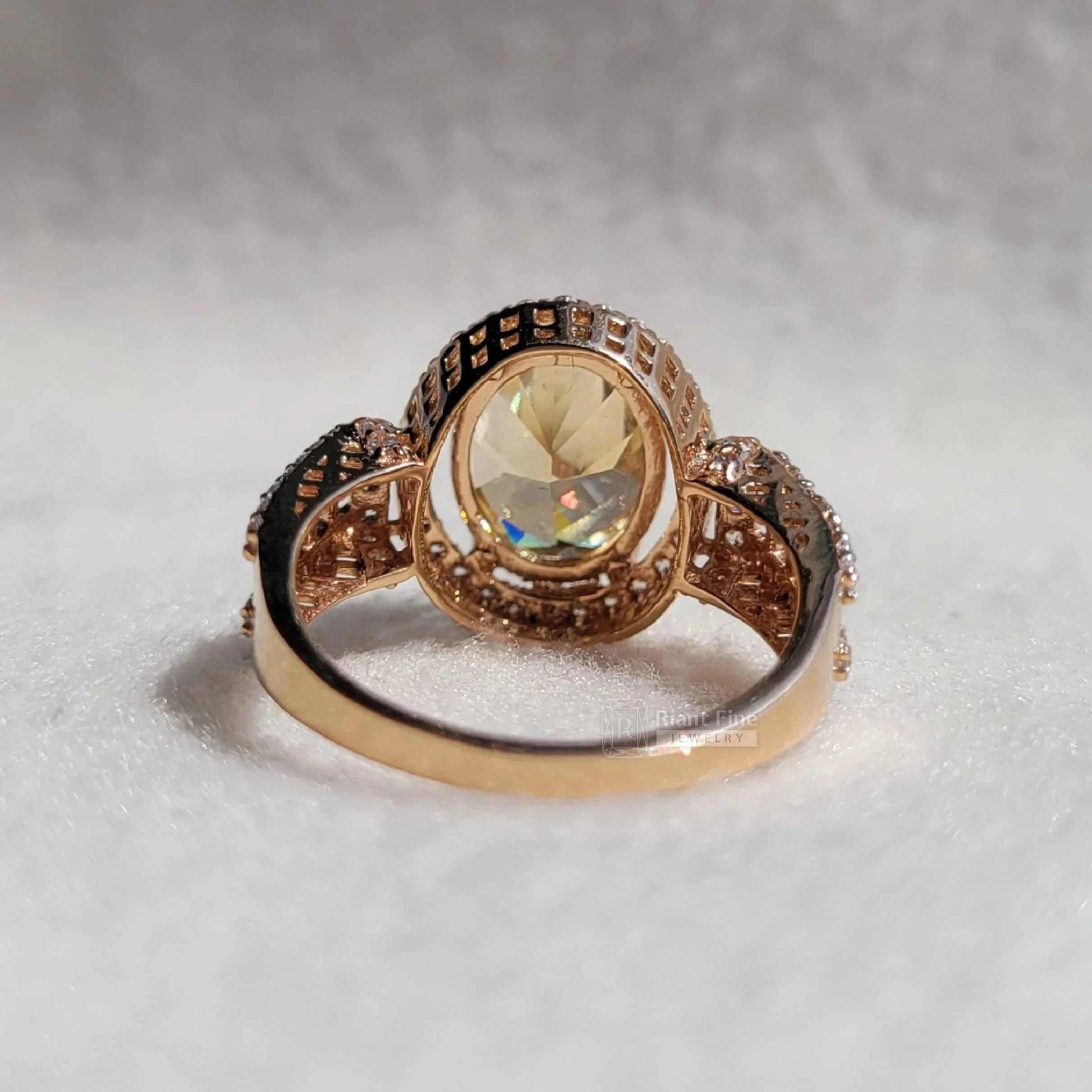 3 Ct Fancy Yellow Oval Moissanite Halo Ring in Gold - Riant Fine Jewelry LLC