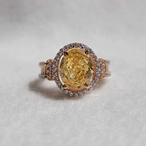 3 Ct Fancy Yellow Oval Moissanite Halo Ring in Gold