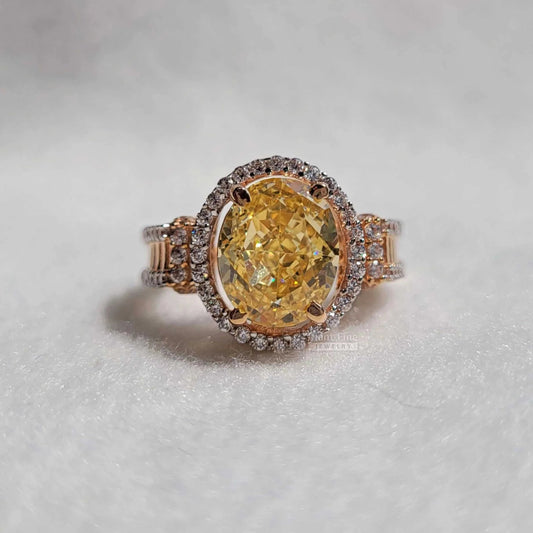 3 Ct Fancy Yellow Oval Moissanite Halo Ring in Gold - Riant Fine Jewelry LLC