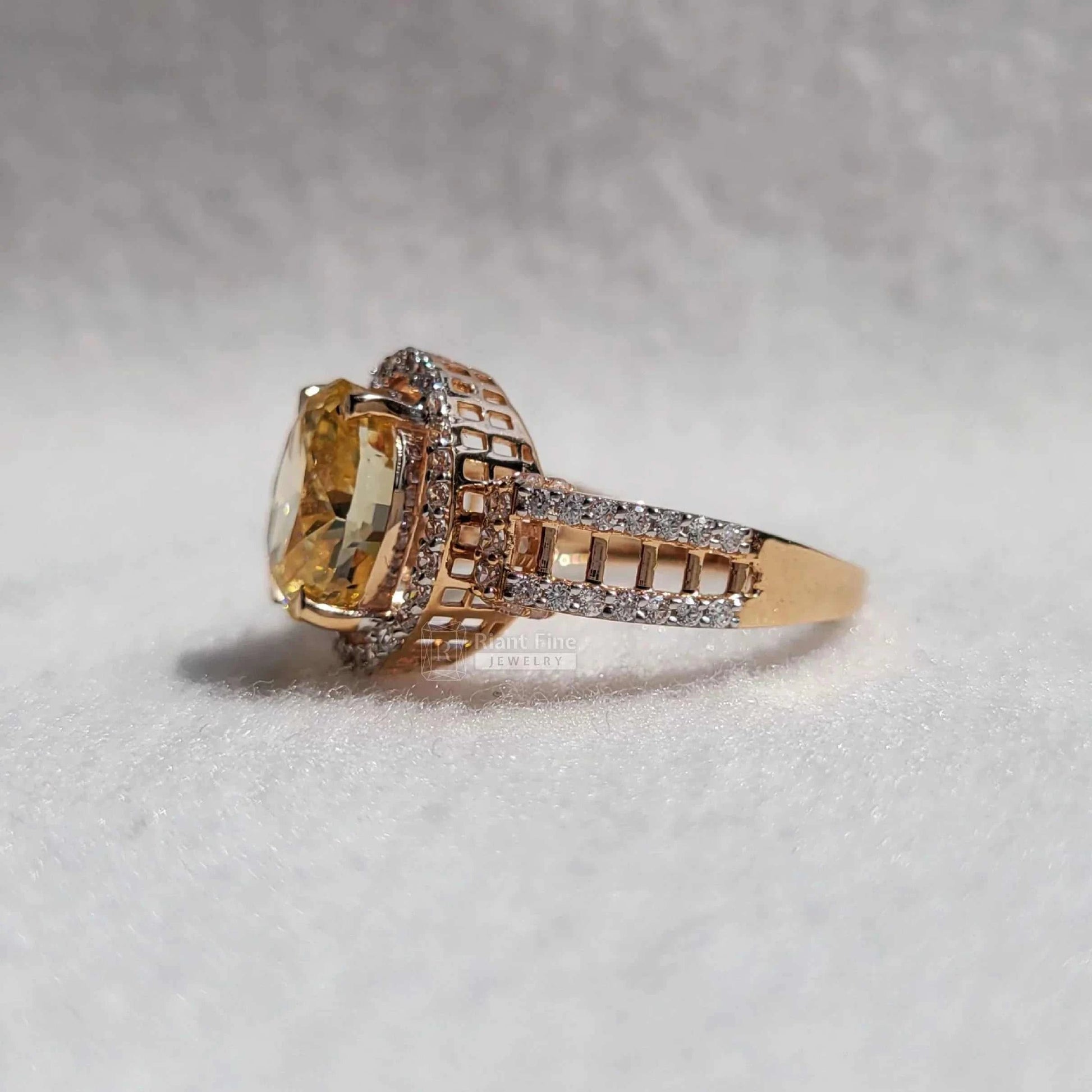 3 Ct Fancy Yellow Oval Moissanite Halo Ring in Gold - Riant Fine Jewelry LLC
