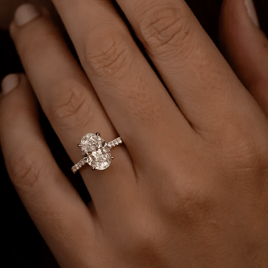 3 Ct Oval Lab Grown Diamond Hidden Halo Engagement Ring in 14K Yellow Gold - Riant Fine Jewelry LLC