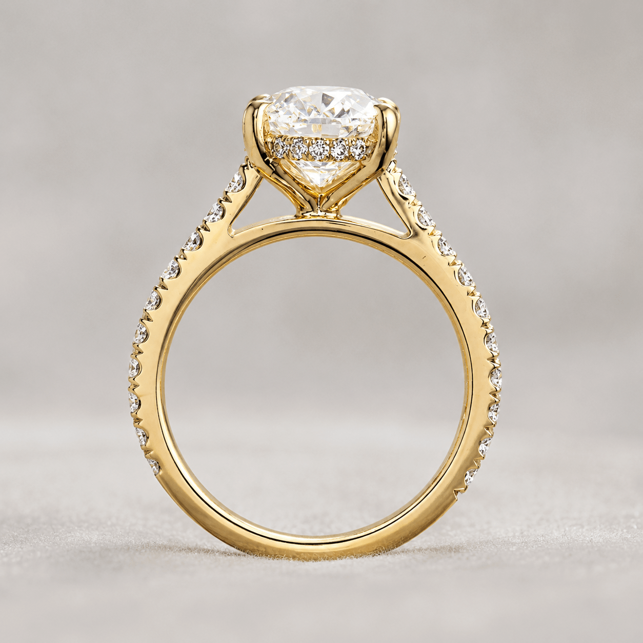 3 Ct Oval Lab Grown Diamond Hidden Halo Engagement Ring in 14K Yellow Gold - Riant Fine Jewelry LLC
