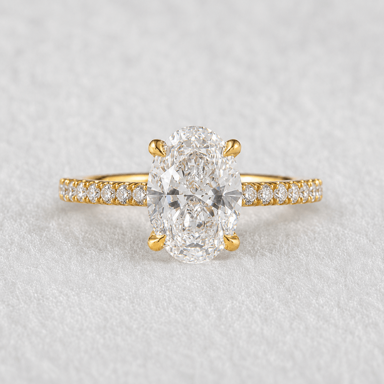 3 Ct Oval Lab Grown Diamond Hidden Halo Engagement Ring in 14K Yellow Gold - Riant Fine Jewelry LLC
