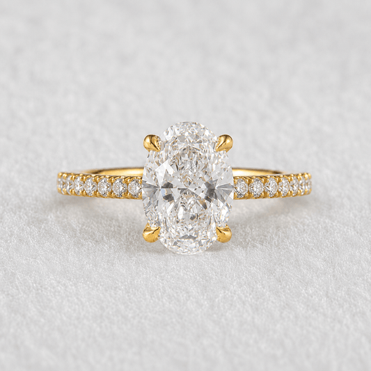 3 Ct Oval Lab Grown Diamond Hidden Halo Engagement Ring in 14K Yellow Gold - Riant Fine Jewelry LLC