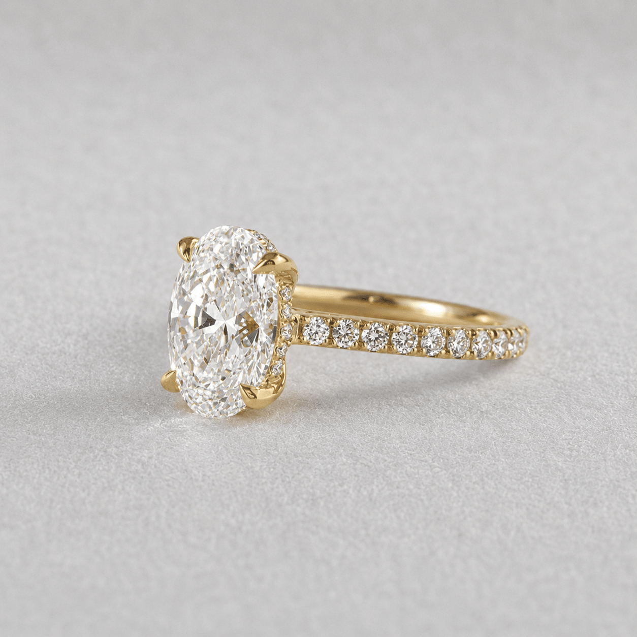3 Ct Oval Lab Grown Diamond Hidden Halo Engagement Ring in 14K Yellow Gold - Riant Fine Jewelry LLC