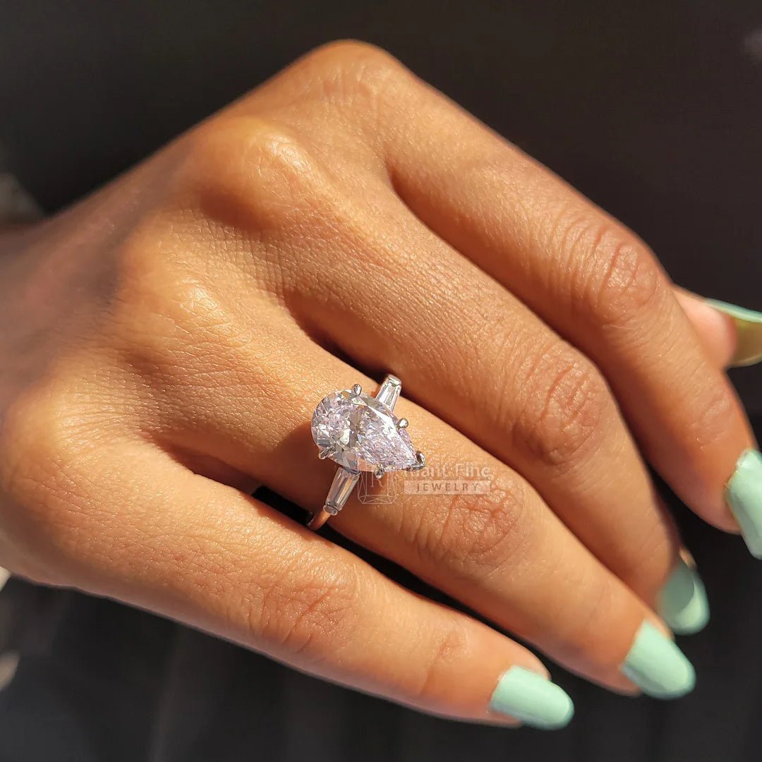3 Ct Pear Diamond Gold Three Stone Engagement Ring - Riant Fine Jewelry