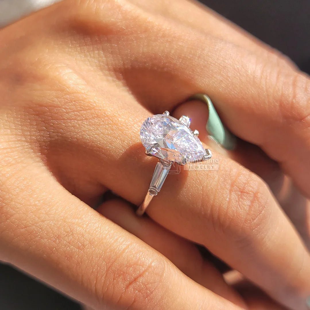 3 Ct Pear Diamond Gold Three Stone Engagement Ring - Riant Fine Jewelry