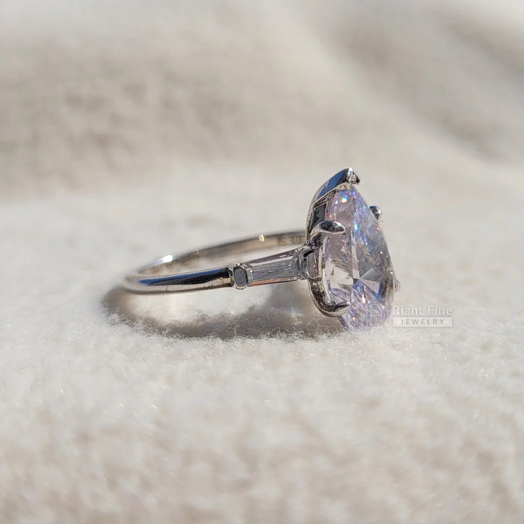 3 Ct Pear Diamond Gold Three Stone Engagement Ring - Riant Fine Jewelry