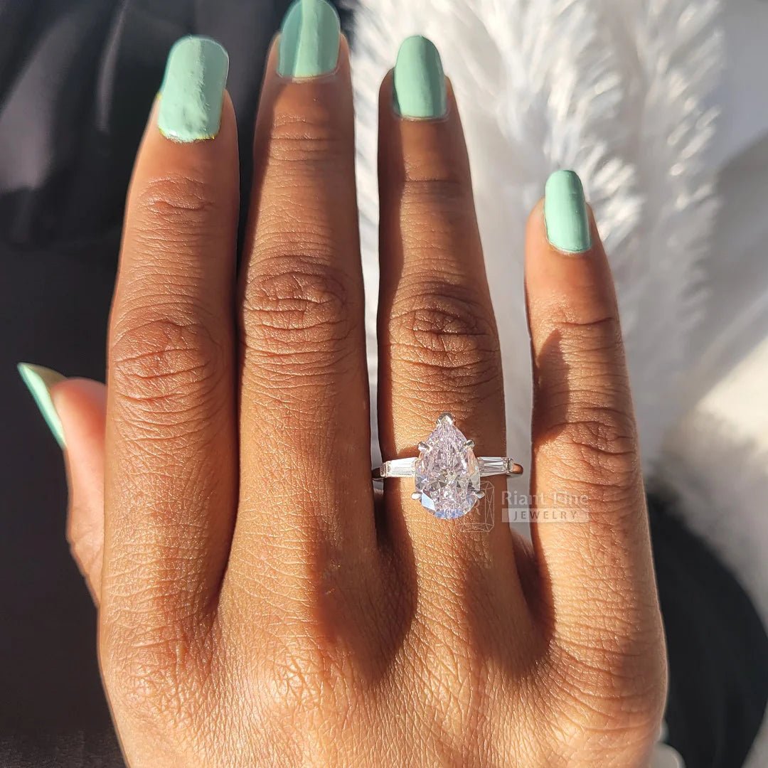 3 Ct Pear Diamond Gold Three Stone Engagement Ring - Riant Fine Jewelry