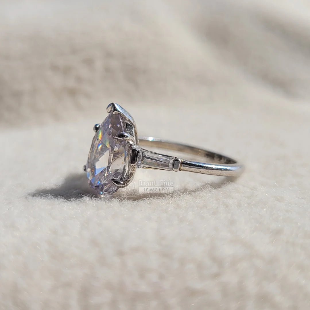 3 Ct Pear Diamond Gold Three Stone Engagement Ring - Riant Fine Jewelry